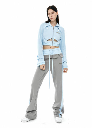 [AnyQ] Color matching fake two-piece design casual trousers
