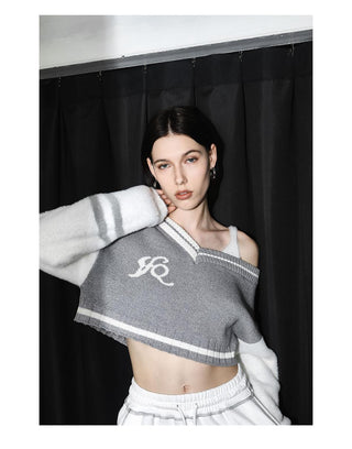 [AnyQ] Color contrast cropped fur sweater