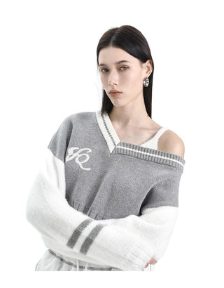 [AnyQ] Color contrast cropped fur sweater