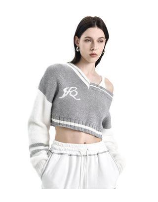 [AnyQ] Color contrast cropped fur sweater