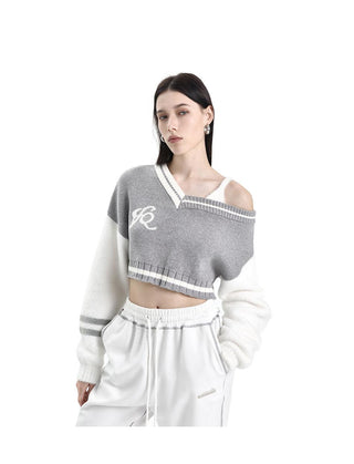 [AnyQ] Color contrast cropped fur sweater