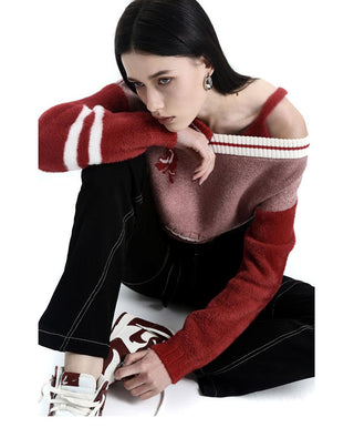 [AnyQ] Color contrast cropped fur sweater