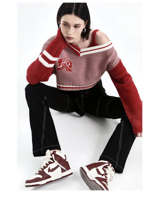 [AnyQ] Color contrast cropped fur sweater