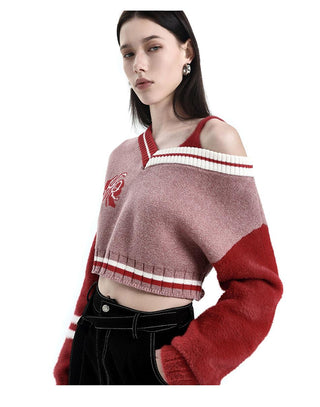 [AnyQ] Color contrast cropped fur sweater