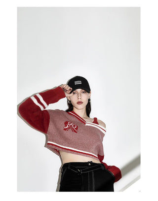 [AnyQ] Color contrast cropped fur sweater