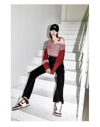 [AnyQ] Color contrast cropped fur sweater