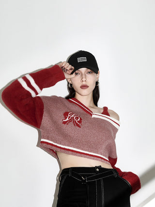 [AnyQ] Color contrast cropped fur sweater