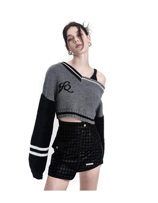 [AnyQ] Color contrast cropped fur sweater