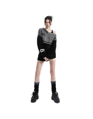 [AnyQ] Color contrast cropped fur sweater