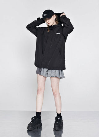 [AnyQ] Black casual all-match hooded jacket