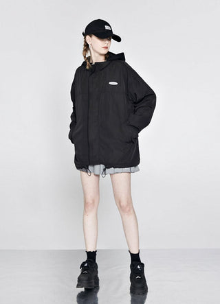 [AnyQ] Black casual all-match hooded jacket
