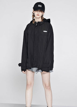 [AnyQ] Black casual all-match hooded jacket