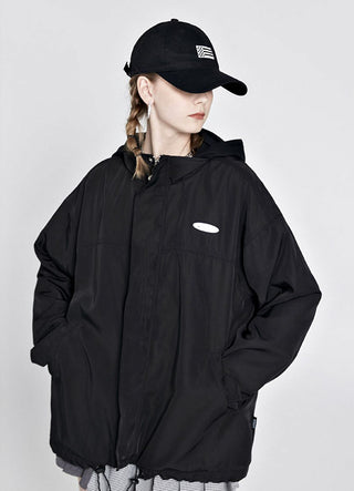 [AnyQ] Black casual all-match hooded jacket