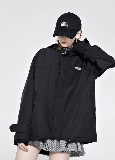 [AnyQ] Black casual all-match hooded jacket