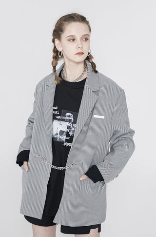 [AnyQ] Checkered silver chain suit jacket