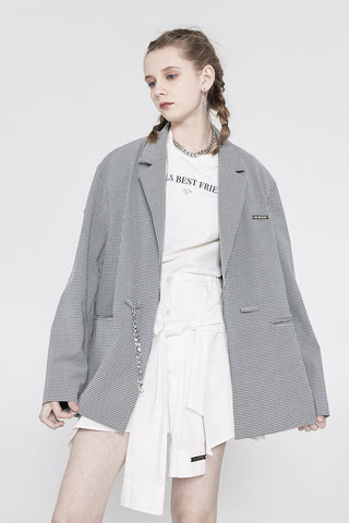[AnyQ] Checkered silver chain suit jacket