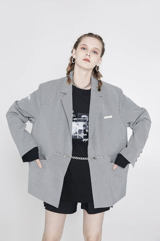 [AnyQ] Checkered silver chain suit jacket