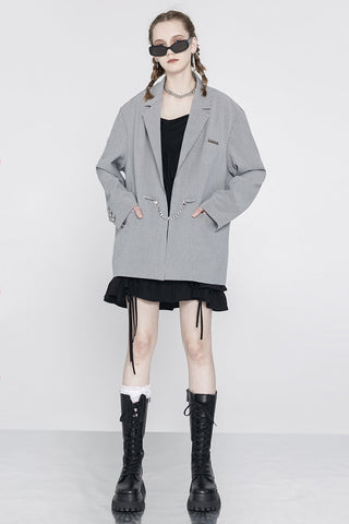[AnyQ] Checkered silver chain suit jacket