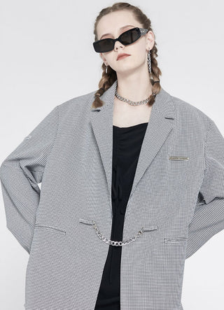 [AnyQ] Checkered silver chain suit jacket