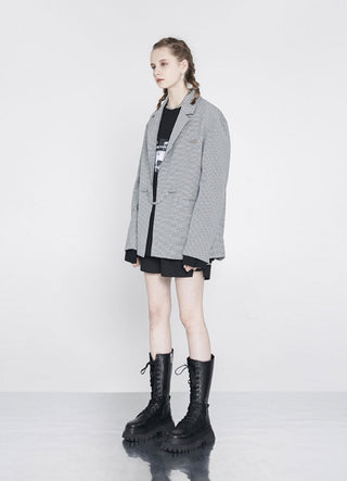 [AnyQ] Checkered silver chain suit jacket