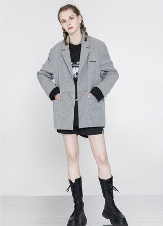 [AnyQ] Checkered silver chain suit jacket