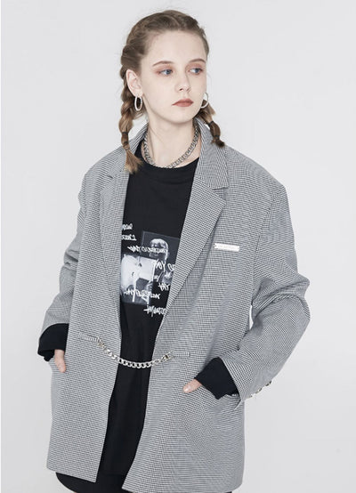 [AnyQ] Checkered silver chain suit jacket