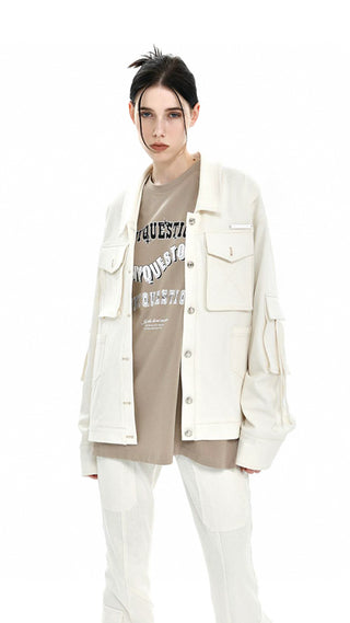 [AnyQ] 3D pocket structure ribbon loose work jacket