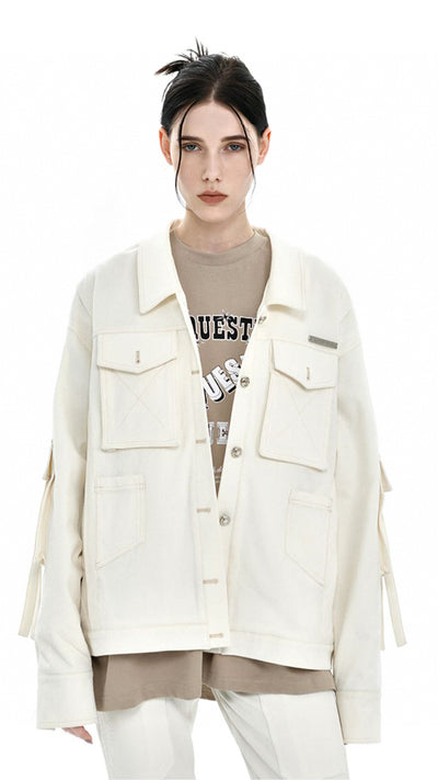[AnyQ] 3D pocket structure ribbon loose work jacket