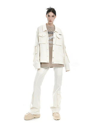 [AnyQ] 3D pocket structure ribbon loose work jacket