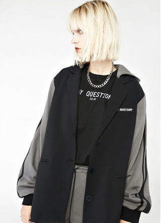 [AnyQ] Black and gray stitching hooded jacket