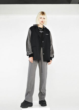 [AnyQ] Black and gray stitching hooded jacket