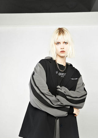 [AnyQ] Black and gray stitching hooded jacket