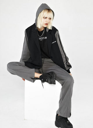 [AnyQ] Black and gray stitching hooded jacket