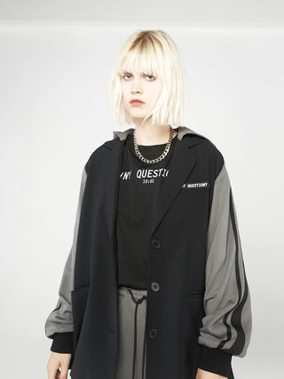 [AnyQ] Black and gray stitching hooded jacket