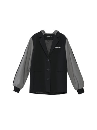 [AnyQ] Black and gray stitching hooded jacket