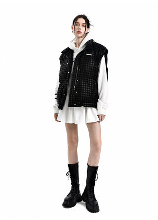 [AnyQ] Black Checkered vest