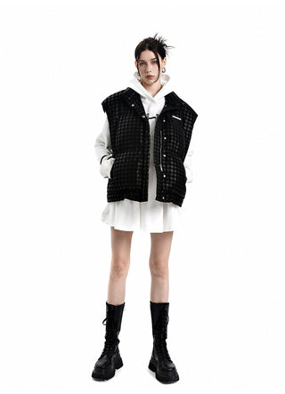 [AnyQ] Black Checkered vest