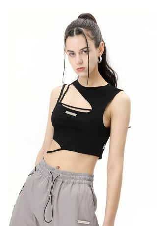 [AnyQ] Deconstructed split tight round neck vest