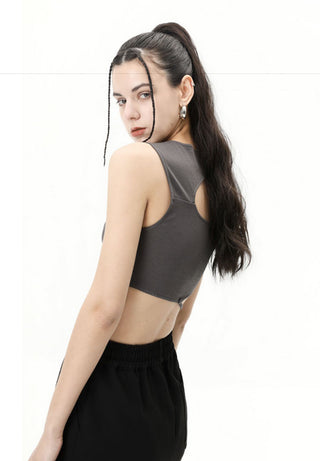 [AnyQ] Deconstructed split tight round neck vest