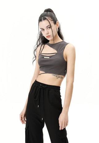 [AnyQ] Deconstructed split tight round neck vest