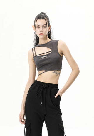 [AnyQ] Deconstructed split tight round neck vest