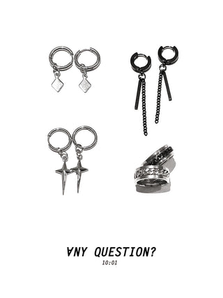 [AnyQ] 23SS Jewelry Collection Black Silver Ear Ring