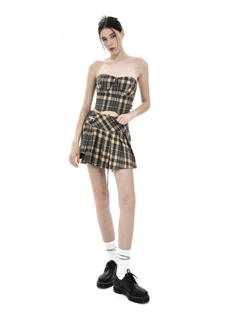 [AnyQ] Checkered fishbone short tube top vest