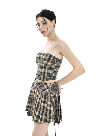 [AnyQ] Checkered fishbone short tube top vest