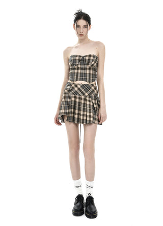 [AnyQ] Checkered fishbone short tube top vest