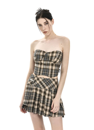 [AnyQ] Checkered fishbone short tube top vest