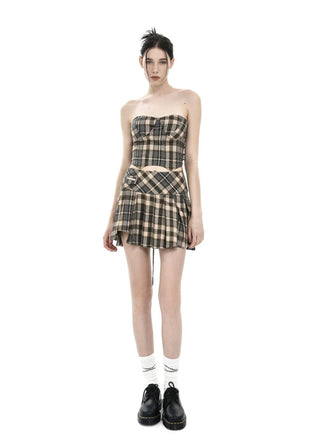 [AnyQ] Checkered fishbone short tube top vest