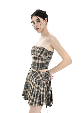 [AnyQ] Checkered fishbone short tube top vest
