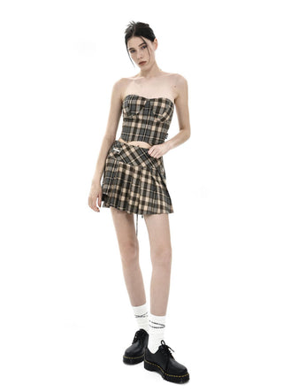 [AnyQ] Checkered fishbone short tube top vest
