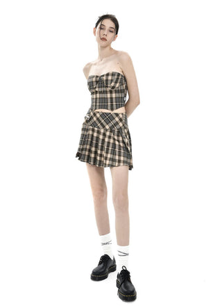 [AnyQ] Checkered fishbone short tube top vest